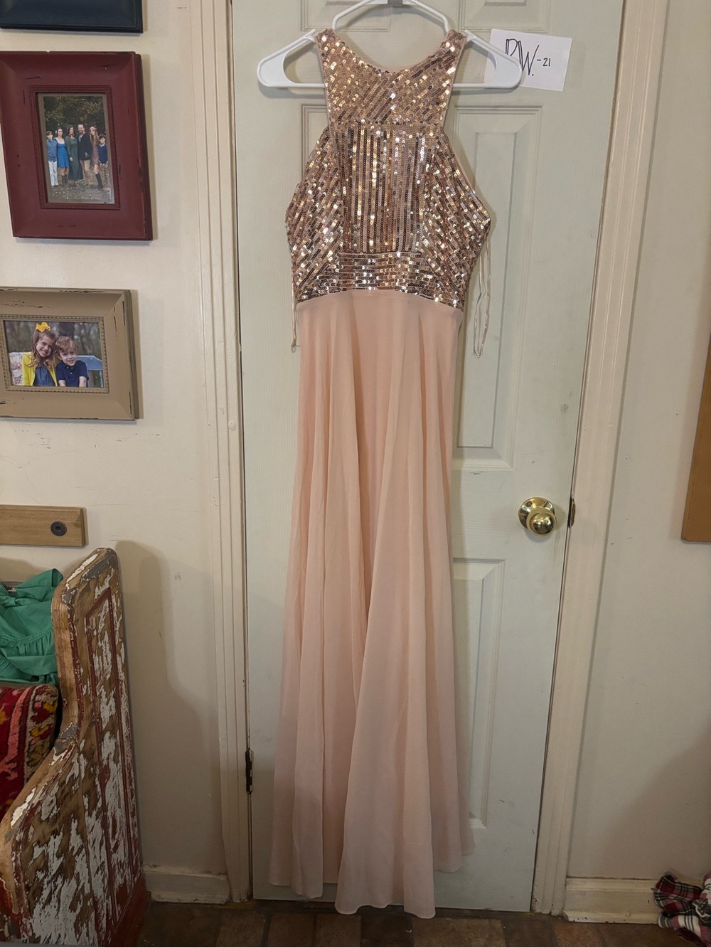 Sequin Halter Prom Dress in Rose Gold and Blush